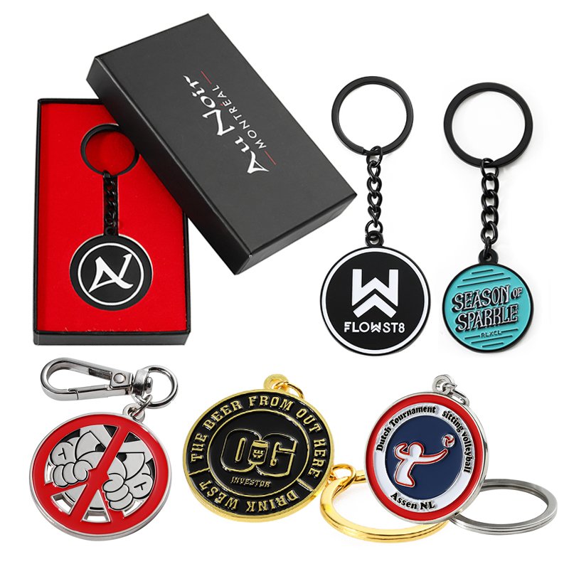 New Design Custom Promotional Advertising Keychains 2024 Round Custom Enamel Poker Chip Keychain