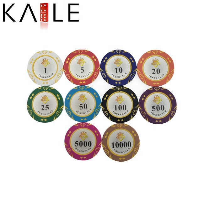 Factory wholesale true clay poker chips custom logo 14gram 40mm propesional chip with number value sticker for casino table game