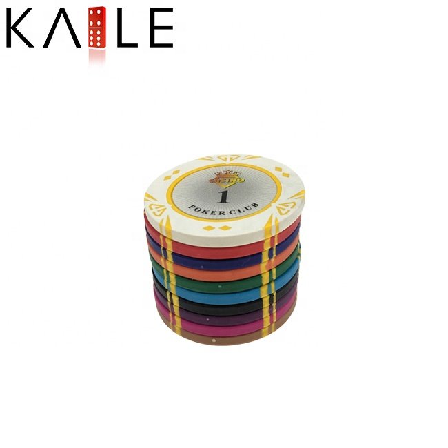Factory wholesale true clay poker chips custom logo 14gram 40mm propesional chip with number value sticker for casino table game