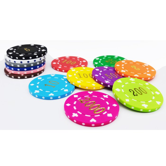 Casino 11.5G abs plastic poker chips with hot stamping gold color numbers with metal core insert