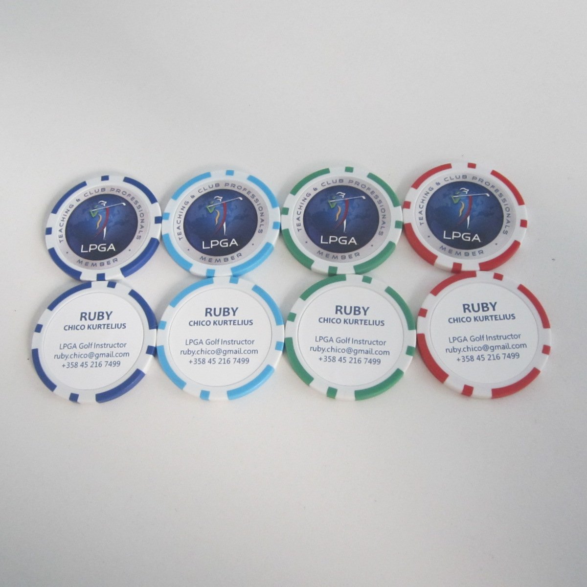100 pcs per box custom logo printing on both side Assorted color 40mm diameter Blank poker chip golf ball marker