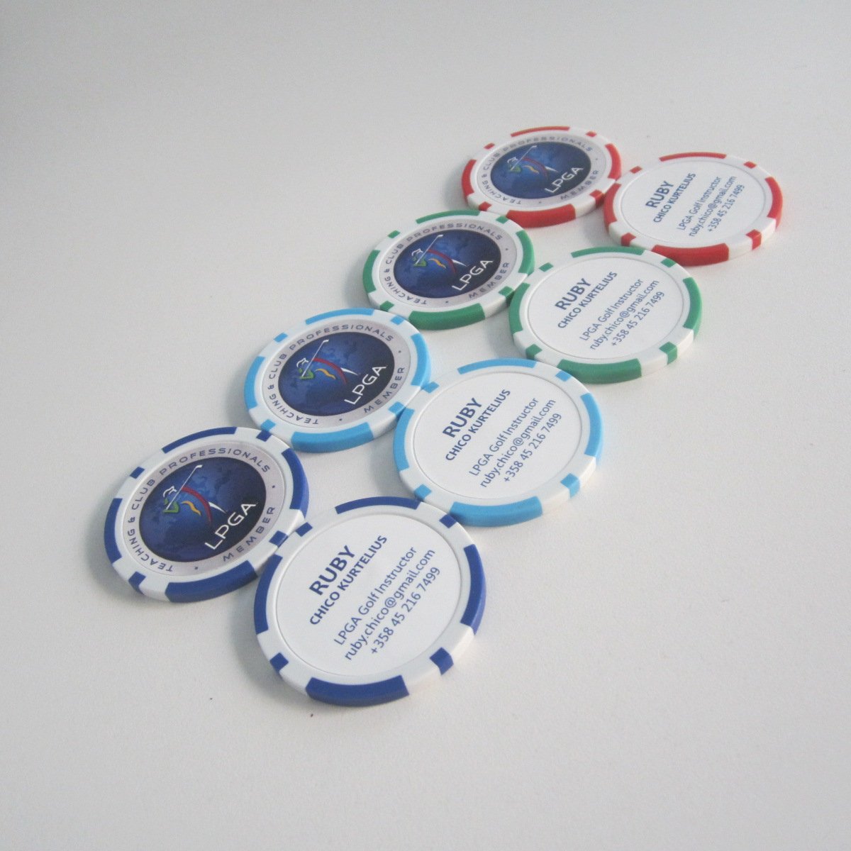 100 pcs per box custom logo printing on both side Assorted color 40mm diameter Blank poker chip golf ball marker