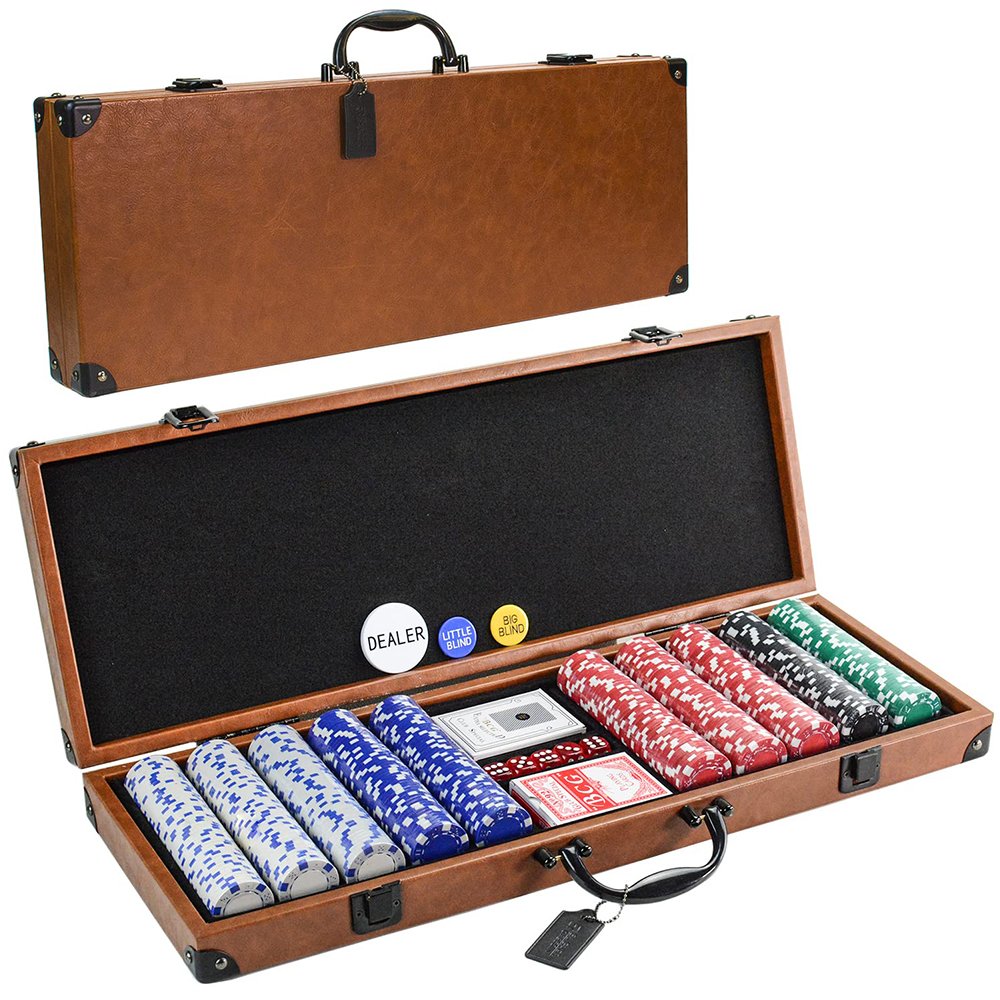 Wholesale Large luxury leather Poker Chip Set box for Dice Chips 500pcs Kit