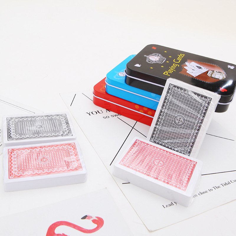 Factory Custom Printing Black Red Rose Plastic Deck PVC Waterproof Poker Cards With Tin Box