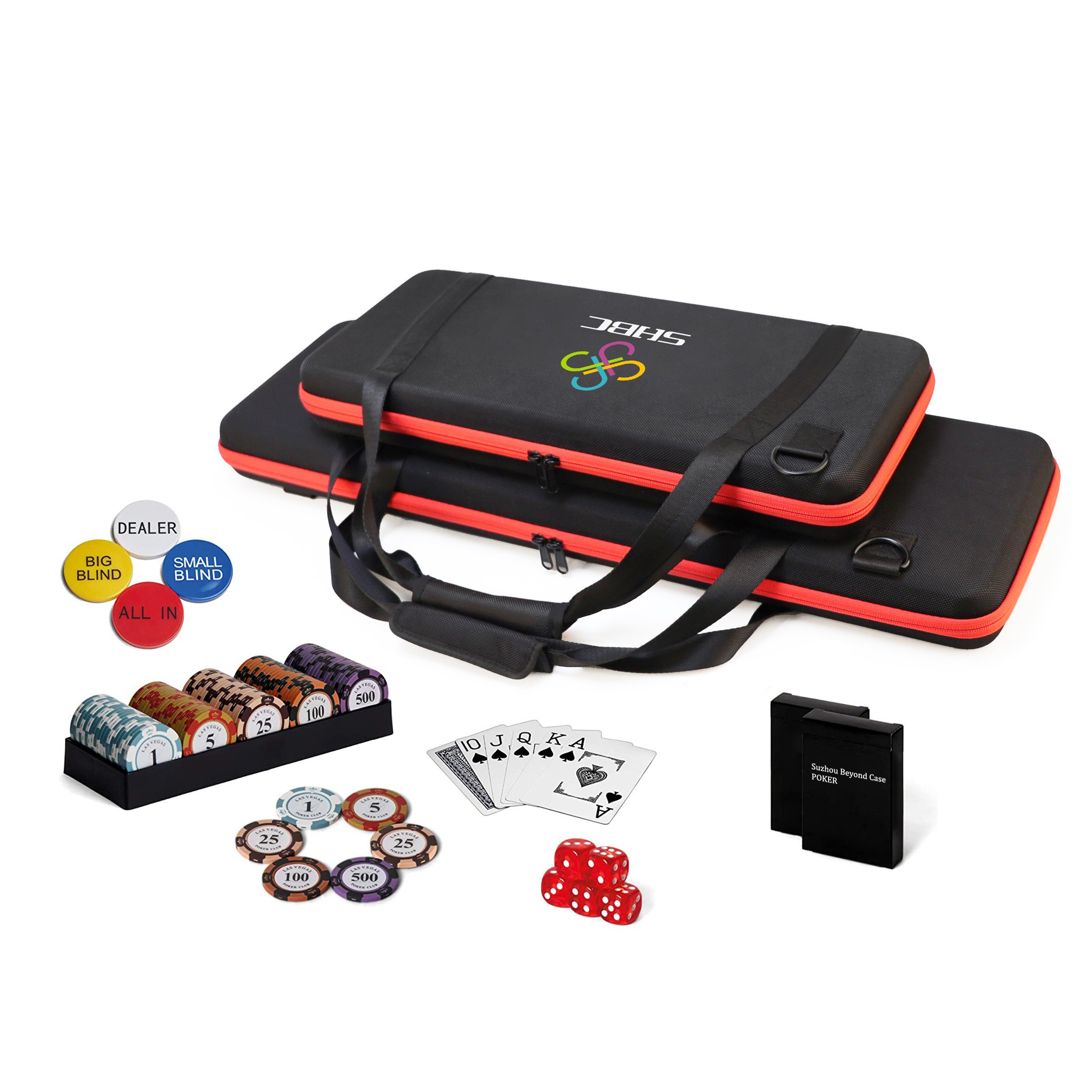 Custom Oxford Fabric 500 Poker Chip Game Bag with Tray, Carrying Casino Poker Chips Case