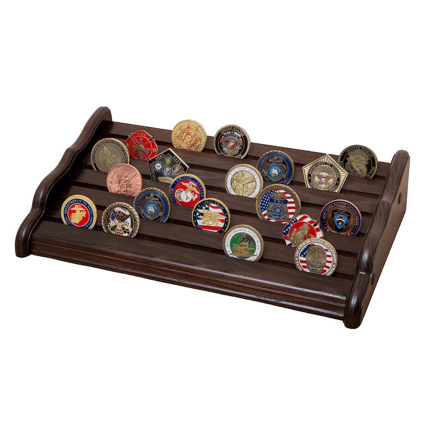 Custom Rustic Brown Challenge Coin Rack Poker Chip Holder Wood Challenge Coin Holder