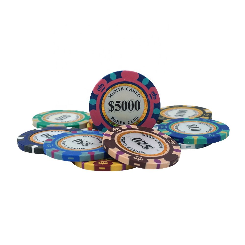 Wholesale low moq custom value monte carlo three tone clay poker chips tournament 14g 40mm casino chips for poker game