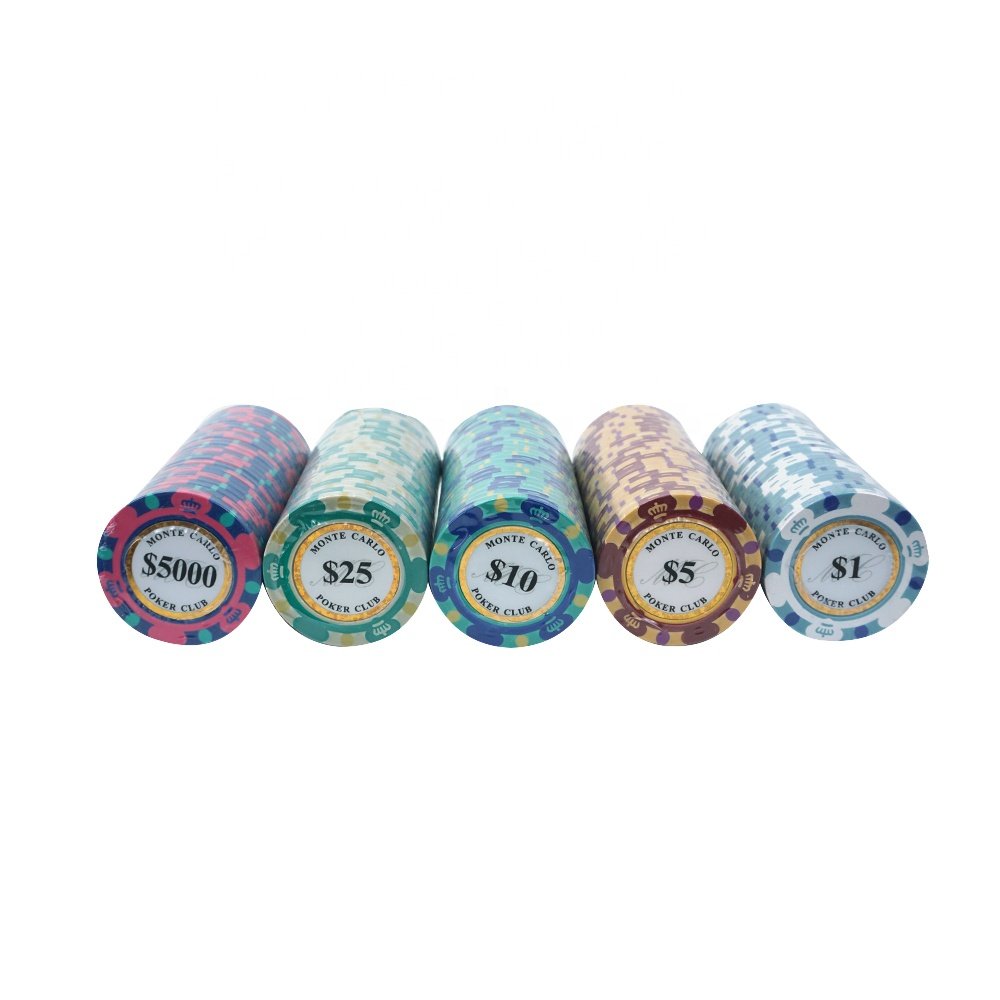 Wholesale low moq custom value monte carlo three tone clay poker chips tournament 14g 40mm casino chips for poker game