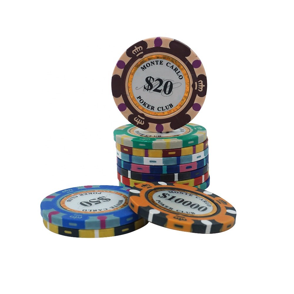 Wholesale low moq custom value monte carlo three tone clay poker chips tournament 14g 40mm casino chips for poker game