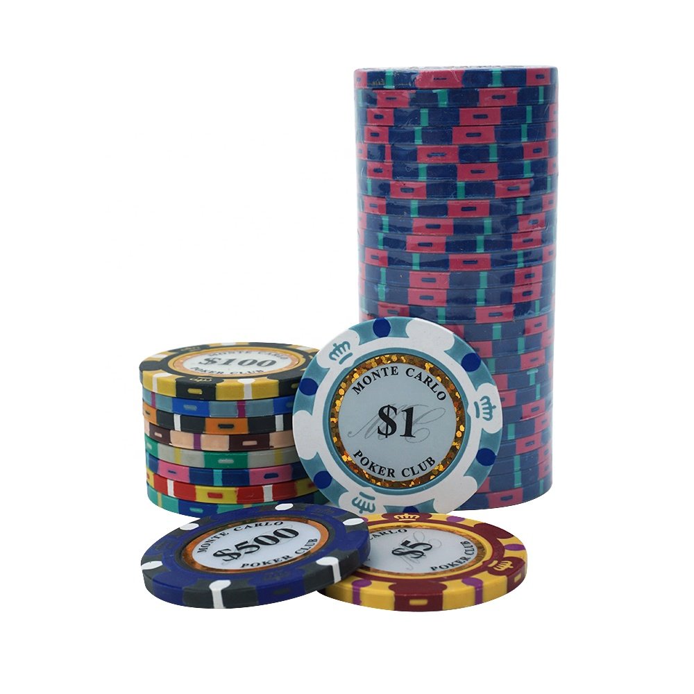 Wholesale low moq custom value monte carlo three tone clay poker chips tournament 14g 40mm casino chips for poker game