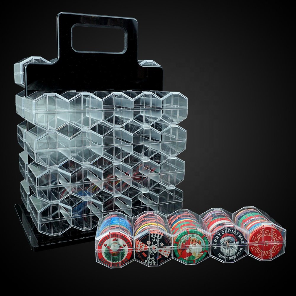 Factory supply 1000ct clear acrylic poker chip bird cage carrier case with lock include 10 racks storage 43mm casino poker chip