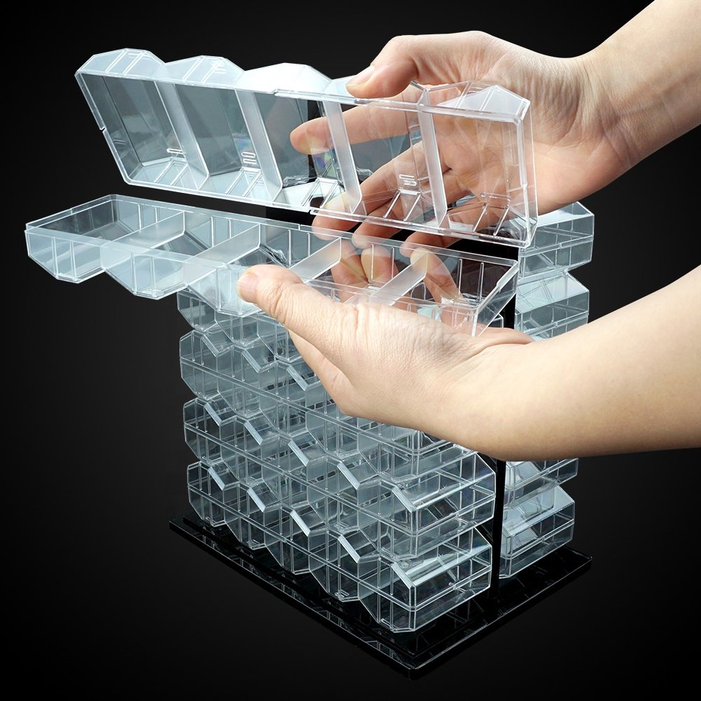 Factory supply 1000ct clear acrylic poker chip bird cage carrier case with lock include 10 racks storage 43mm casino poker chip