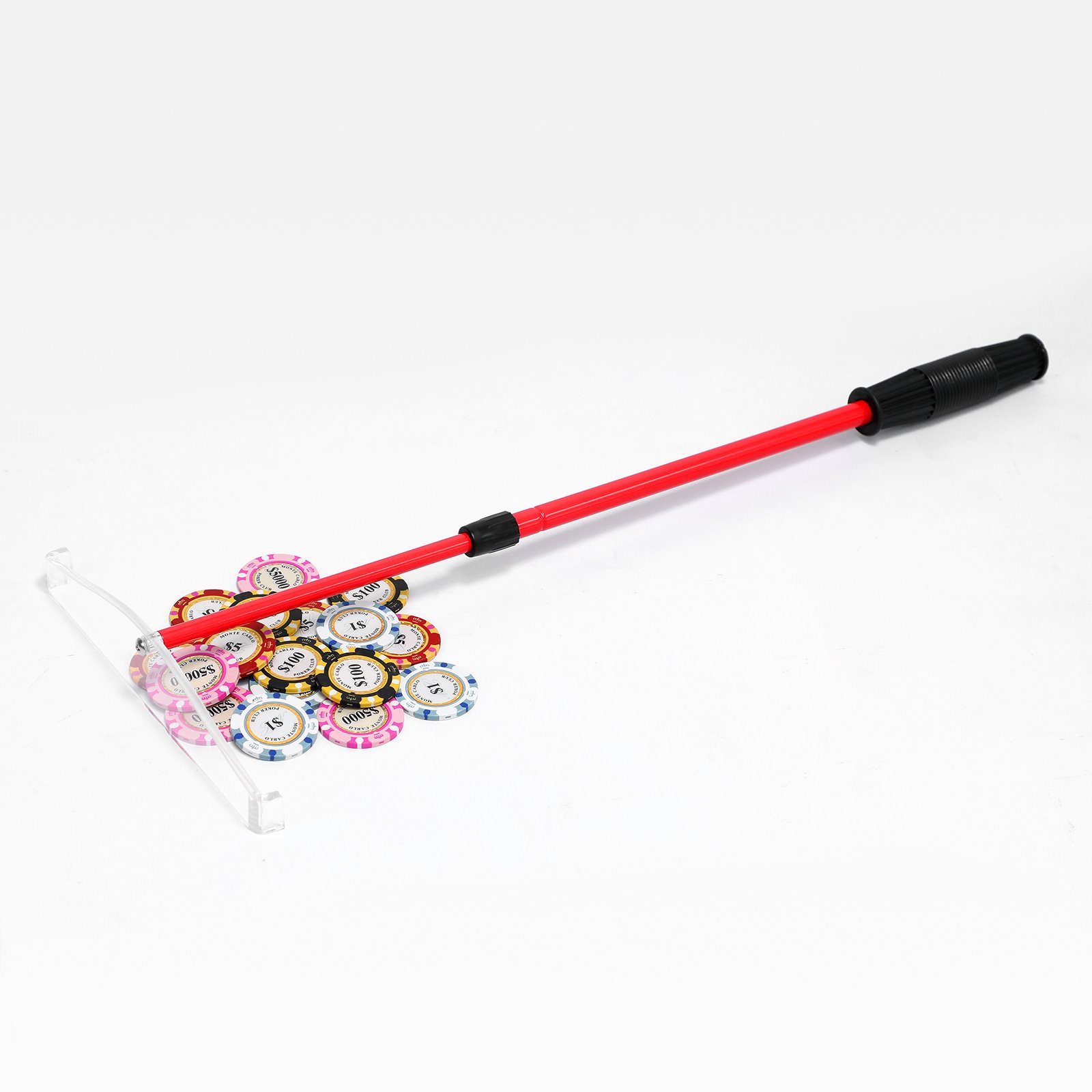 Telescopic Chip Stick Poker Desktop Chip Rake is retractable for easy portability and storage.