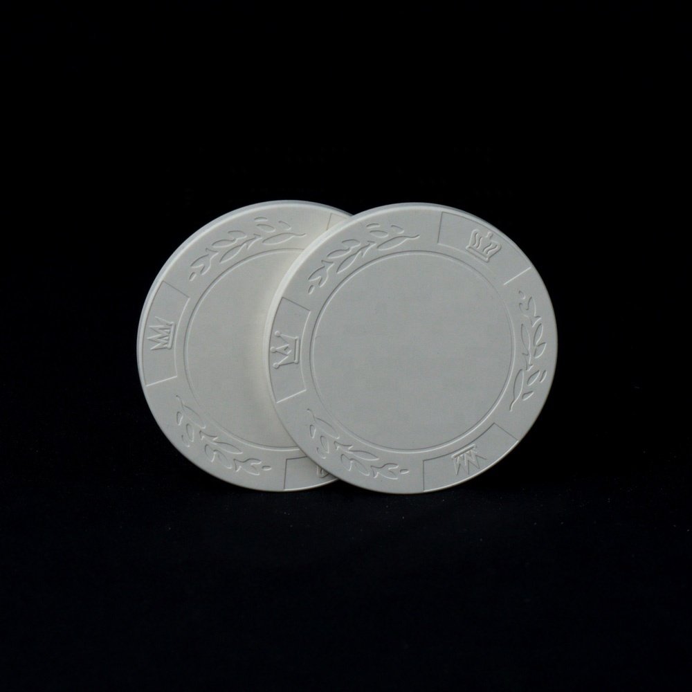Factory supply white blank ceramic chips 43mm 12g 3 crown wheat ear engrave round chip custom logo design for casino game