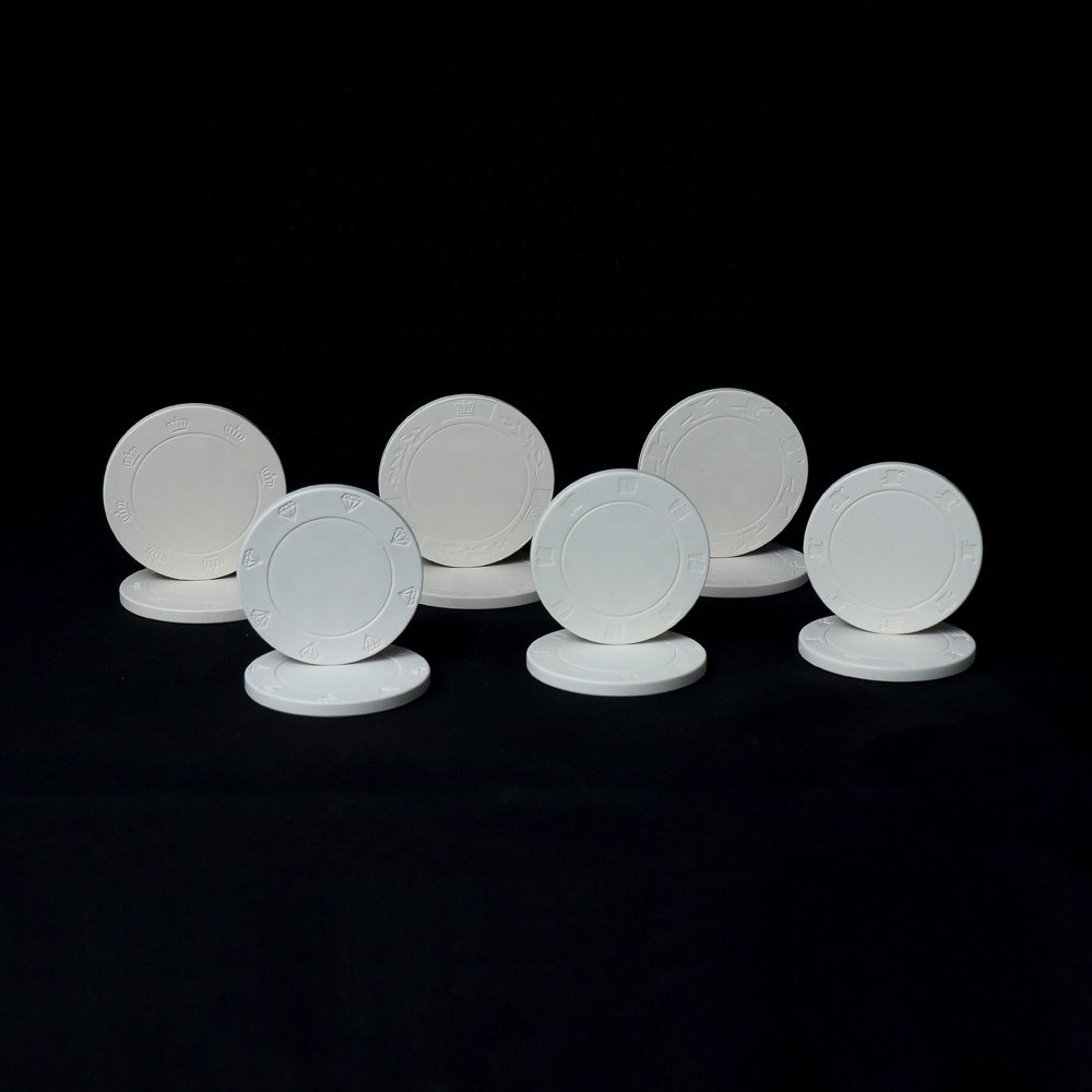 Factory supply white blank ceramic chips 43mm 12g 3 crown wheat ear engrave round chip custom logo design for casino game