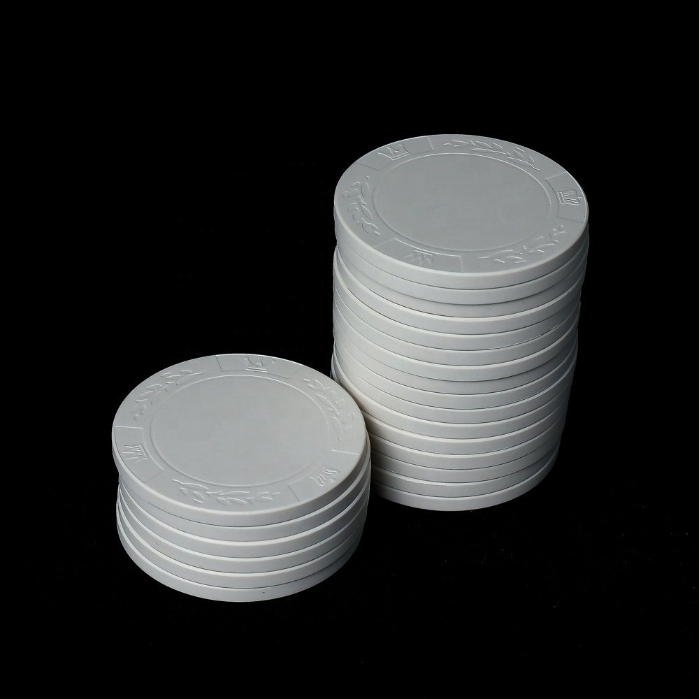 Factory supply white blank ceramic chips 43mm 12g 3 crown wheat ear engrave round chip custom logo design for casino game