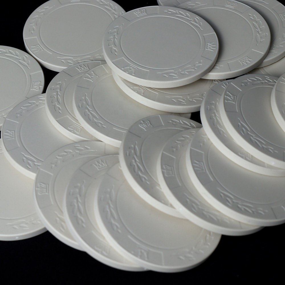 Factory supply white blank ceramic chips 43mm 12g 3 crown wheat ear engrave round chip custom logo design for casino game