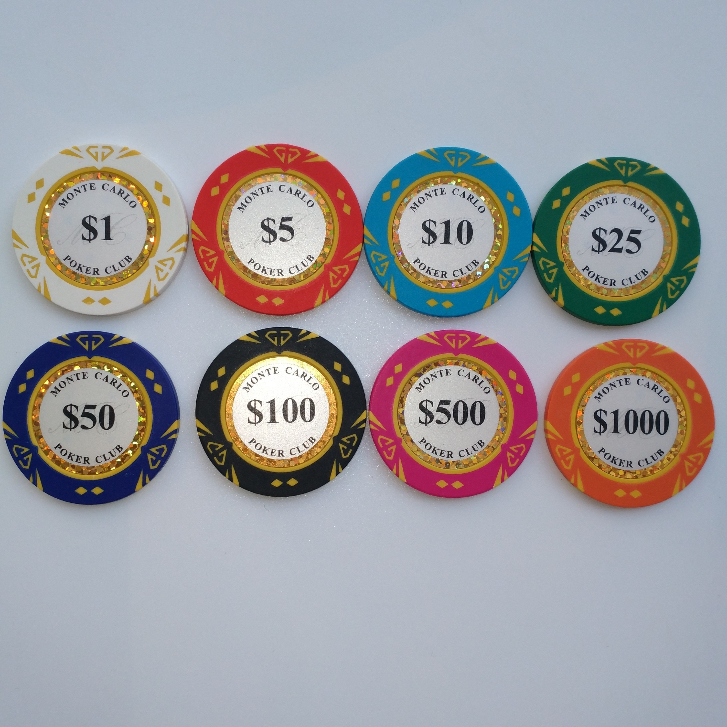 Hot sale 14G clay poker chip with GOLD TRIM stickers