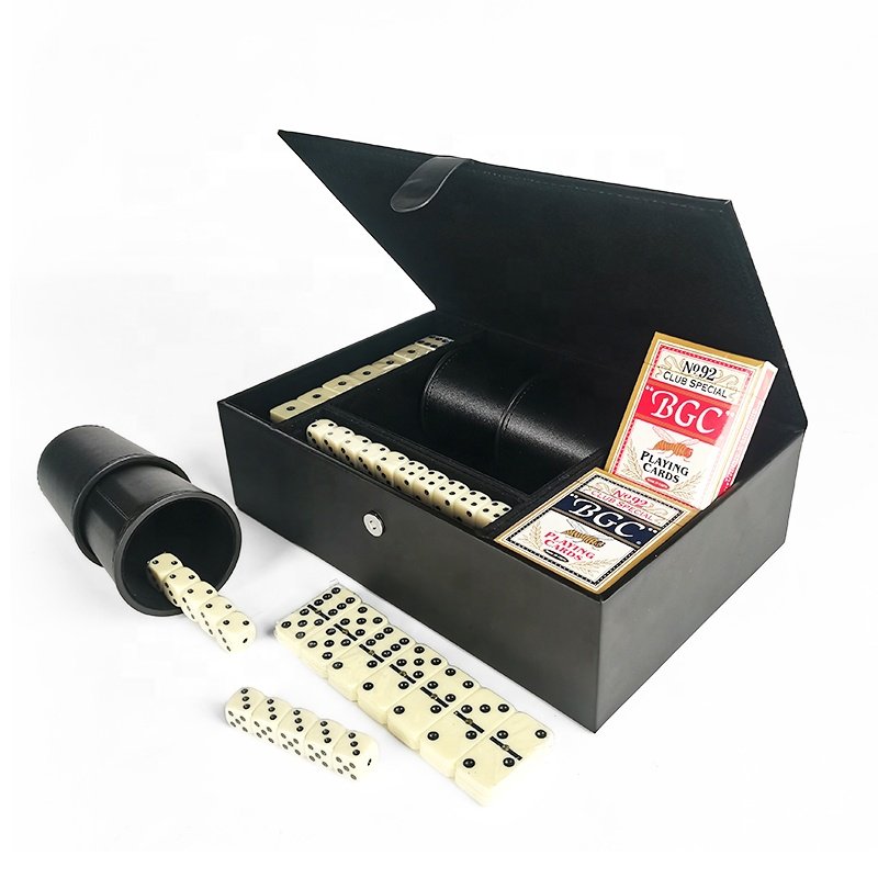 Manufacturer Customized Leather Poker Chip Set Case Luxury Poker Chip Game Set Box Black Leather Cardboard Playing Card Box