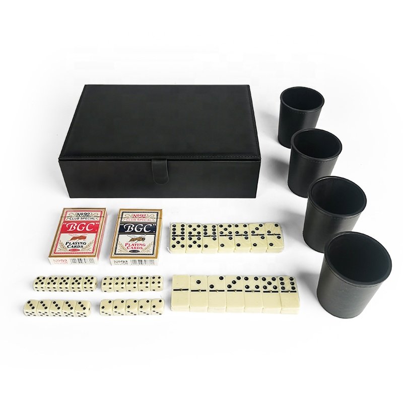 Manufacturer Customized Leather Poker Chip Set Case Luxury Poker Chip Game Set Box Black Leather Cardboard Playing Card Box