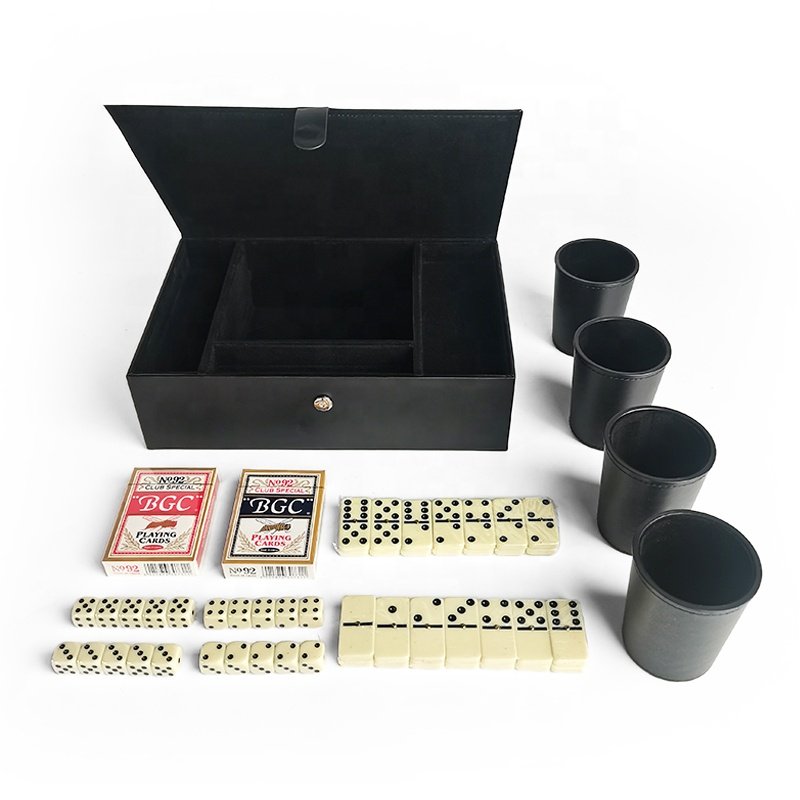 Manufacturer Customized Leather Poker Chip Set Case Luxury Poker Chip Game Set Box Black Leather Cardboard Playing Card Box