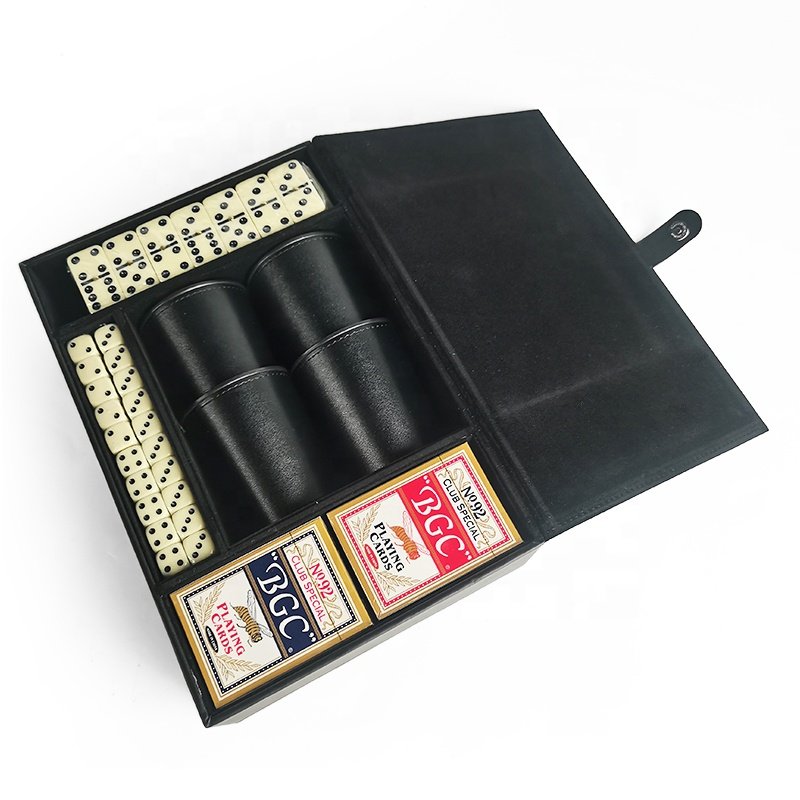 Manufacturer Customized Leather Poker Chip Set Case Luxury Poker Chip Game Set Box Black Leather Cardboard Playing Card Box
