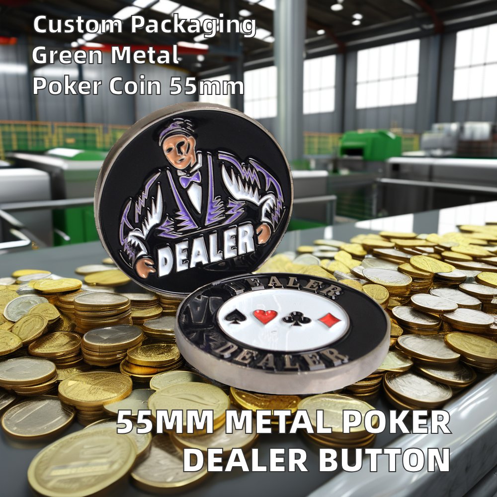 1pc 55mm Metal Dealer Button Chips Casino Poker Tournament Souvenir Coins with Pressure Card Card Shuffler Type