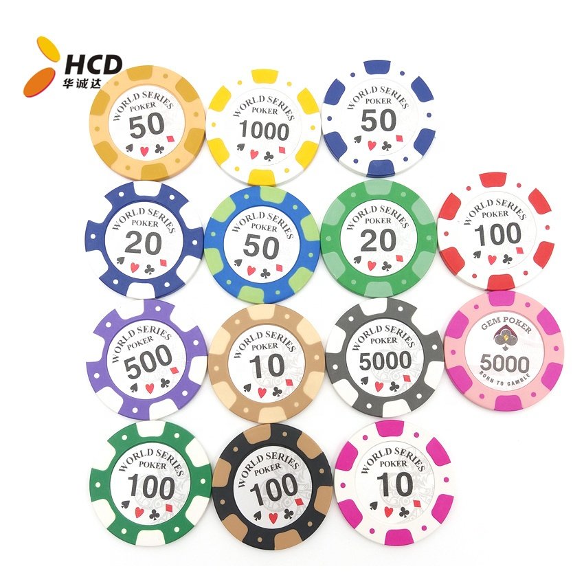 Custom printing clay pokerchips with sticker abs poker chips casino chip stock factory royal flush poker chips