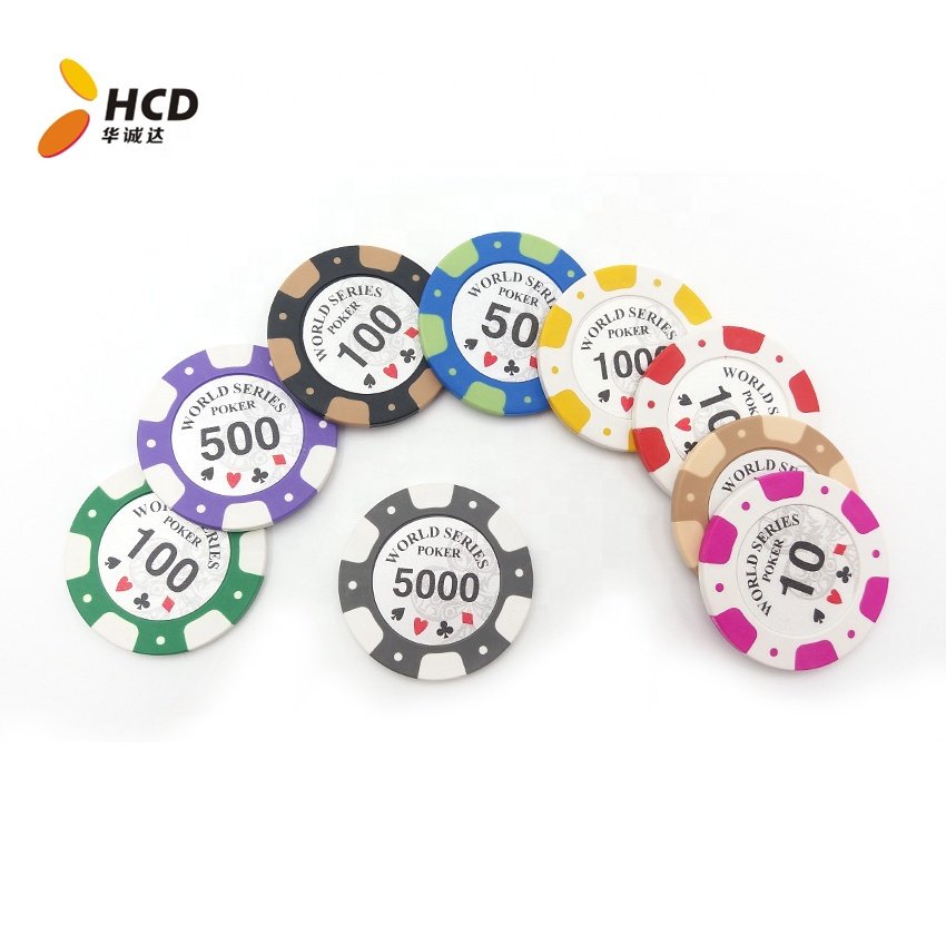 Custom printing clay pokerchips with sticker abs poker chips casino chip stock factory royal flush poker chips