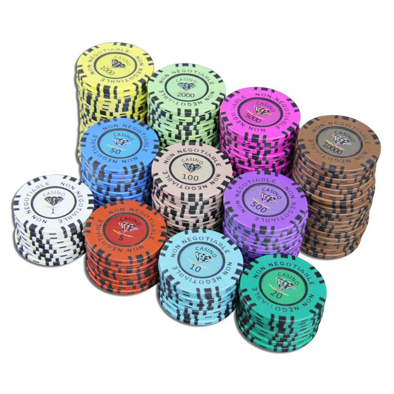 Casino quality clay poker chip with customised colour and logo in lay 14 gm casino chip