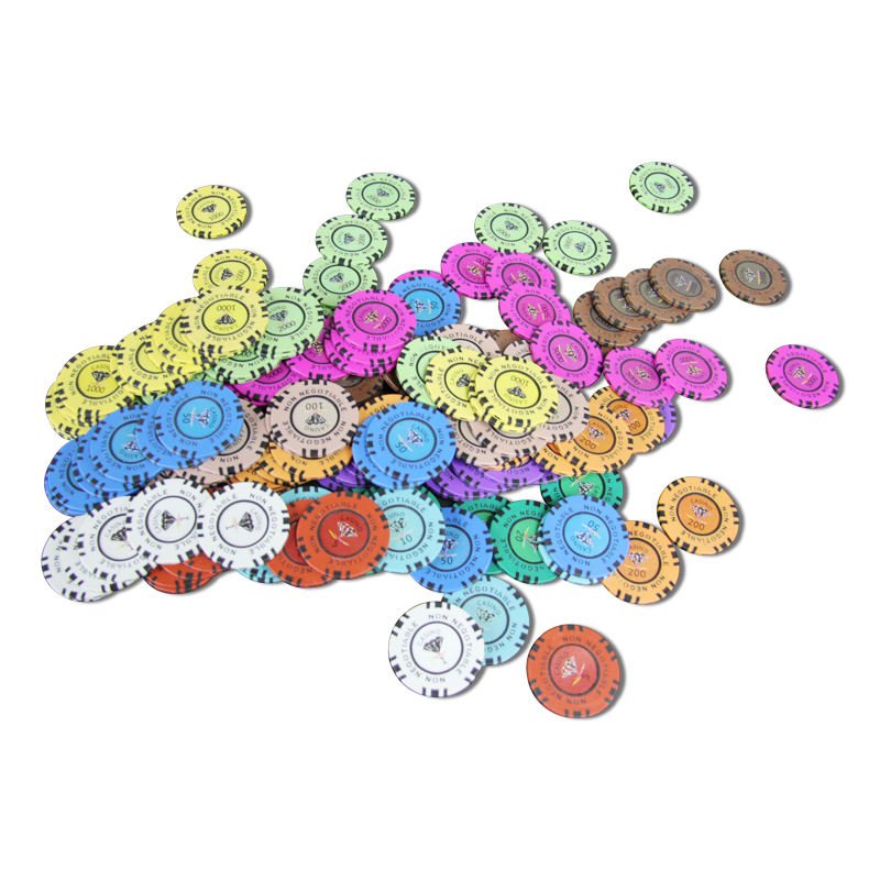 Casino quality clay poker chip with customised colour and logo in lay 14 gm casino chip