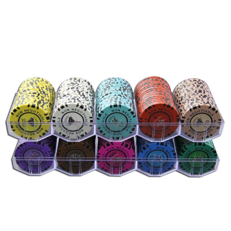 Casino quality clay poker chip with customised colour and logo in lay 14 gm casino chip