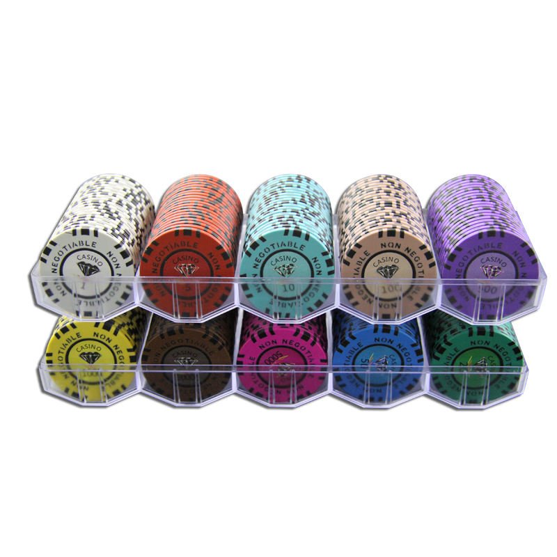 Casino quality clay poker chip with customised colour and logo in lay 14 gm casino chip