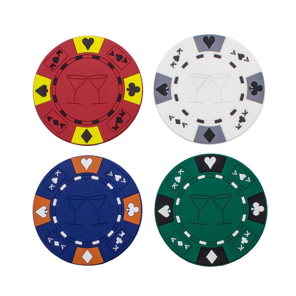 Tri-color AK Design Durable 4pcs/set Soft Silicone Rubber Poker Chip Drink Coasters