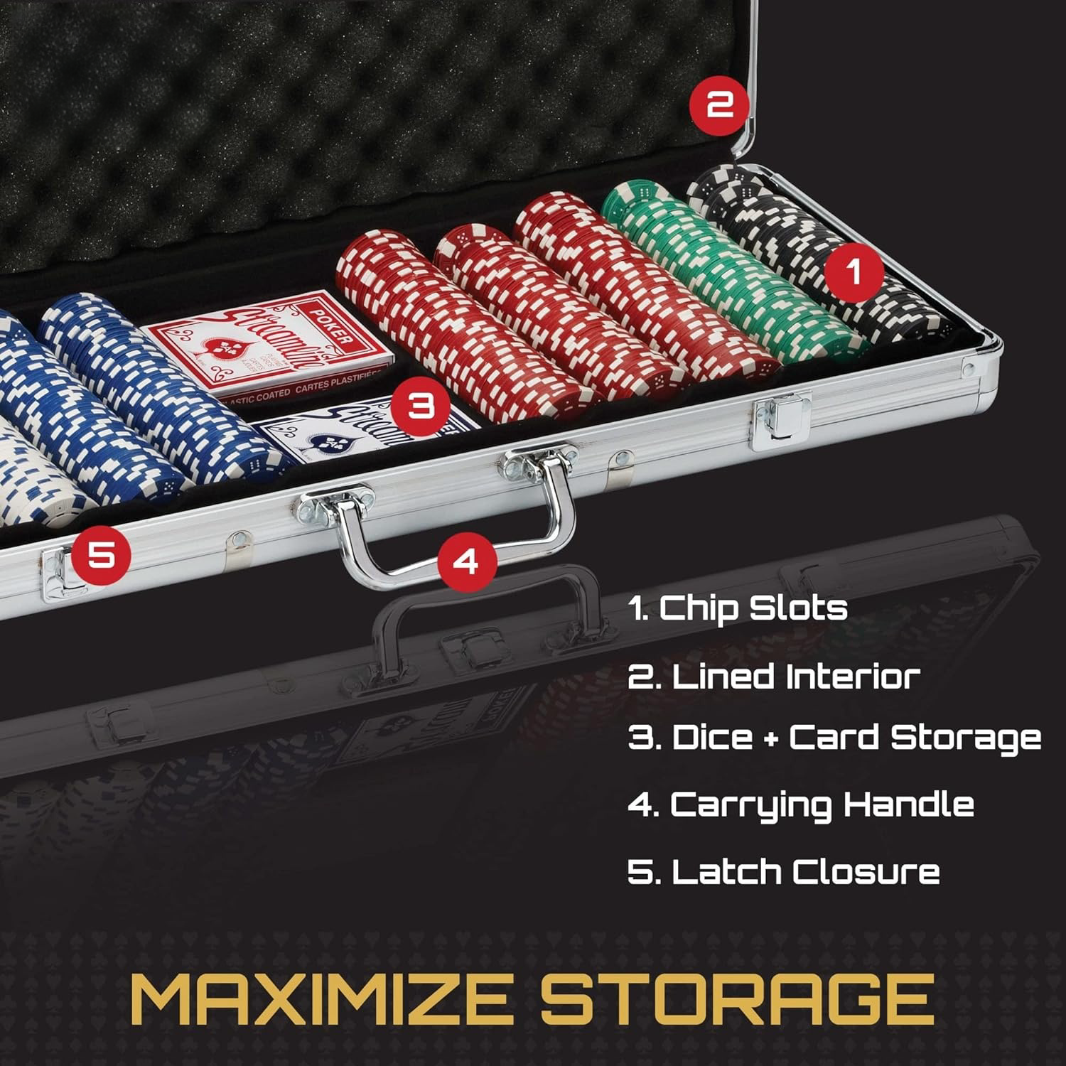 11.5 Gram Texas Hold 'em Claytec Poker Chip Set with Aluminum Case, 500 Striped Dice Chips