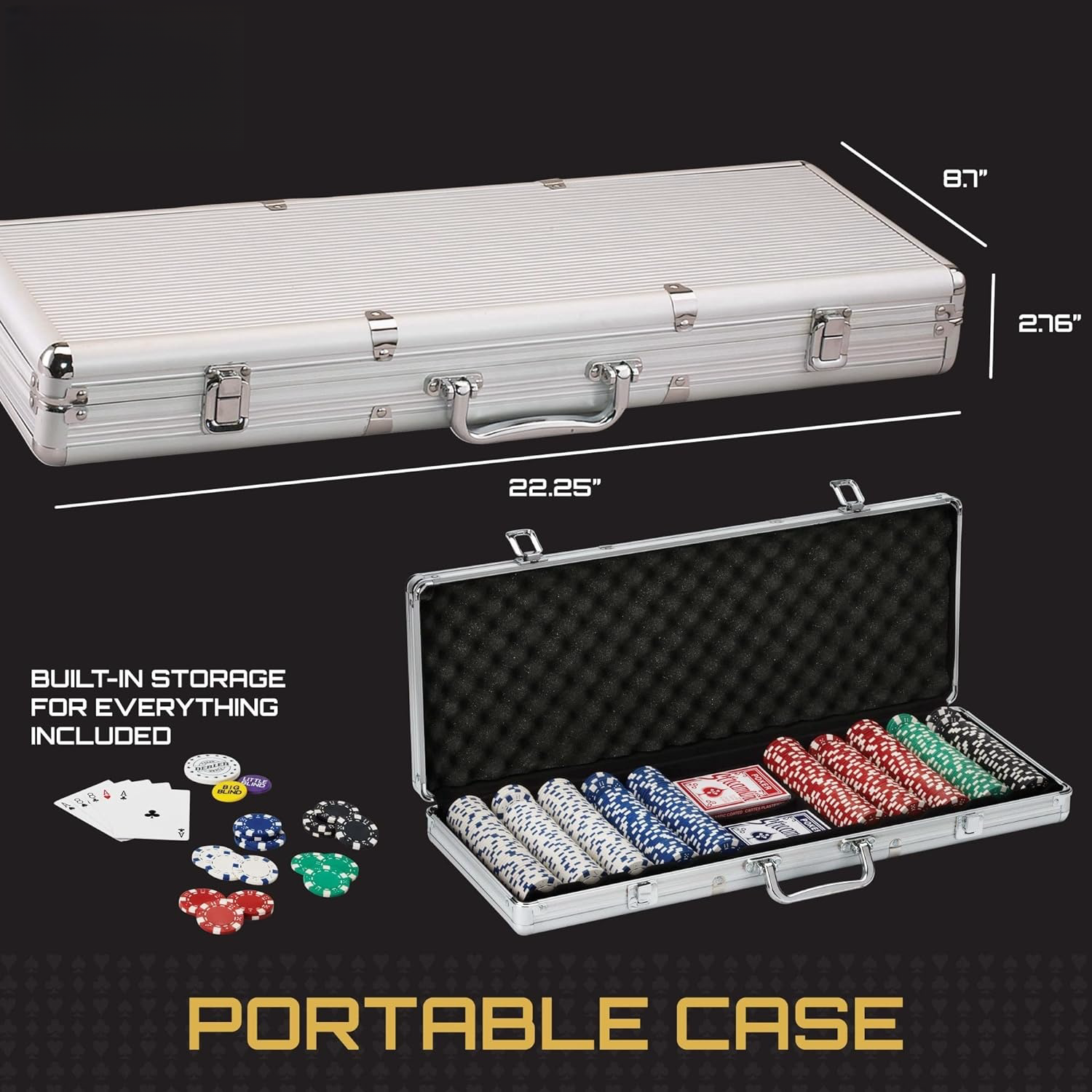 11.5 Gram Texas Hold 'em Claytec Poker Chip Set with Aluminum Case, 500 Striped Dice Chips