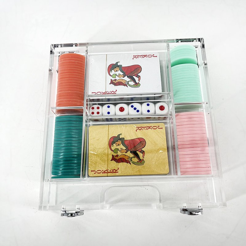 Factory Customize Colorful High-End Acrylic Poker Chips Set Box Poker Game Handle Box