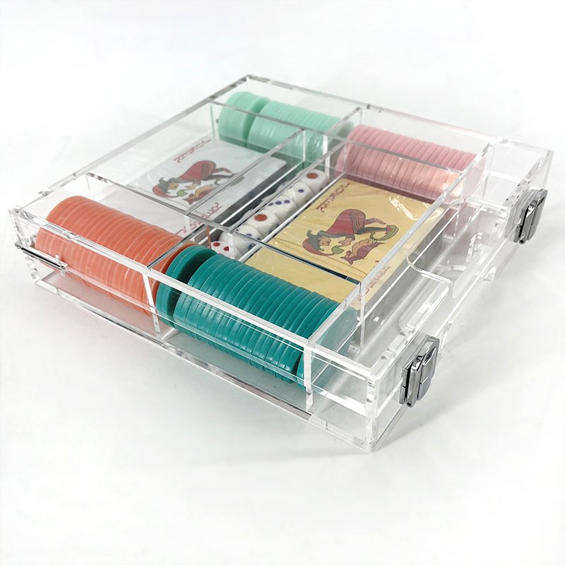 Factory Customize Colorful High-End Acrylic Poker Chips Set Box Poker Game Handle Box