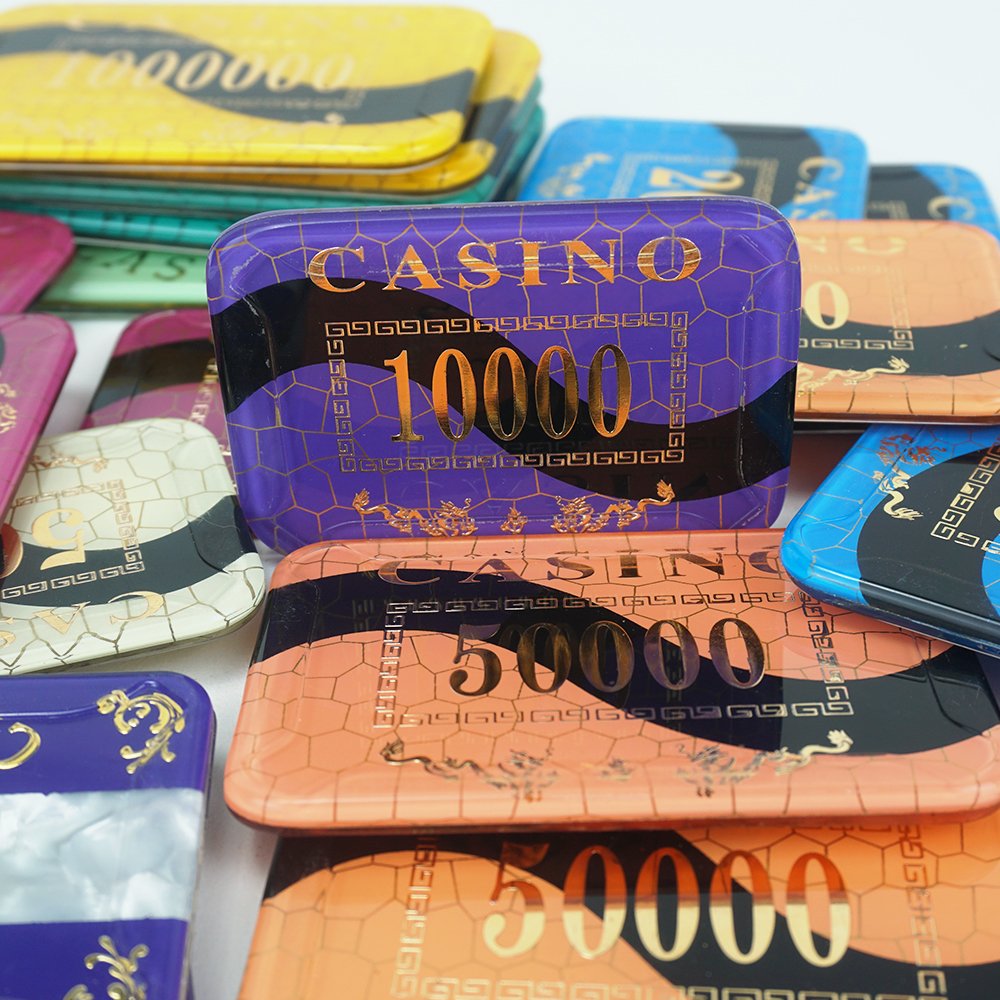 Kaile factory acrylic poker chips plaque 68mm 82mm 94mm rectangle uv anti-fake chip with value for casino royale gambling game