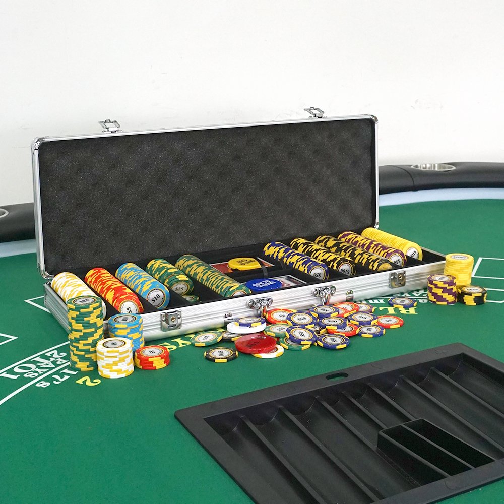 Casino equipment Silver Aluminum Case Chip Set 500 Piece Clay ChipsPoker Dealer Button Blackjack Texas Hold'em Poker Chip Set