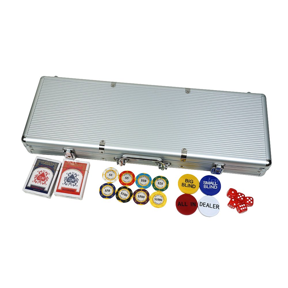 Casino equipment Silver Aluminum Case Chip Set 500 Piece Clay ChipsPoker Dealer Button Blackjack Texas Hold'em Poker Chip Set
