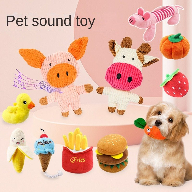 Plush Dog French Bulldog Bite-Resistant Ball Rope Sounding Toy Fruit Cartoon Animal Cat Cat Pet Supplies