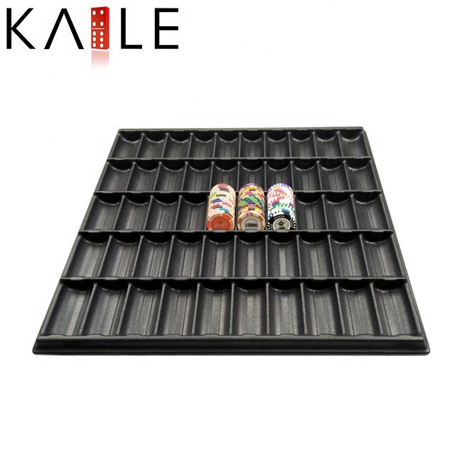 Hot sale black abs plastic poker chip tray 50 rows plate holder 1000pcs 40mm casino ceramic or clay chips from directly factory