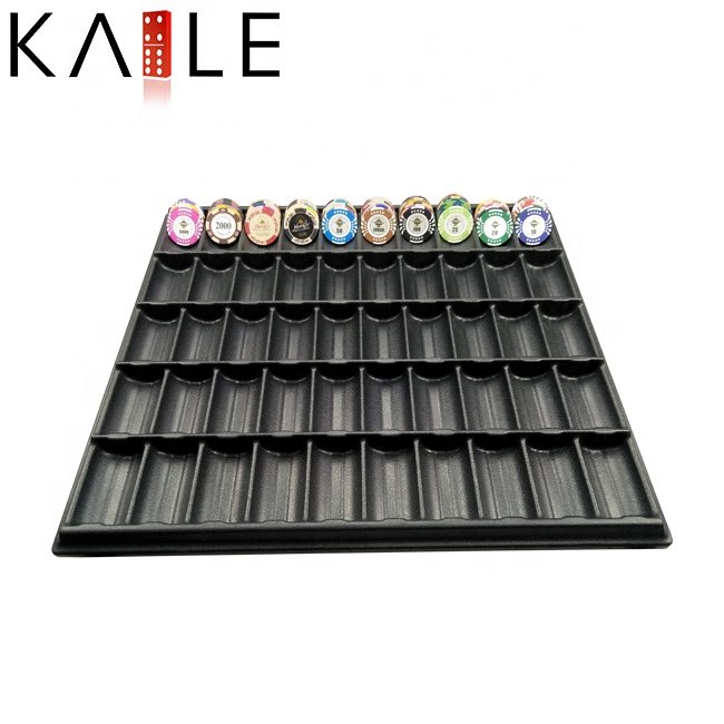 Hot sale black abs plastic poker chip tray 50 rows plate holder 1000pcs 40mm casino ceramic or clay chips from directly factory