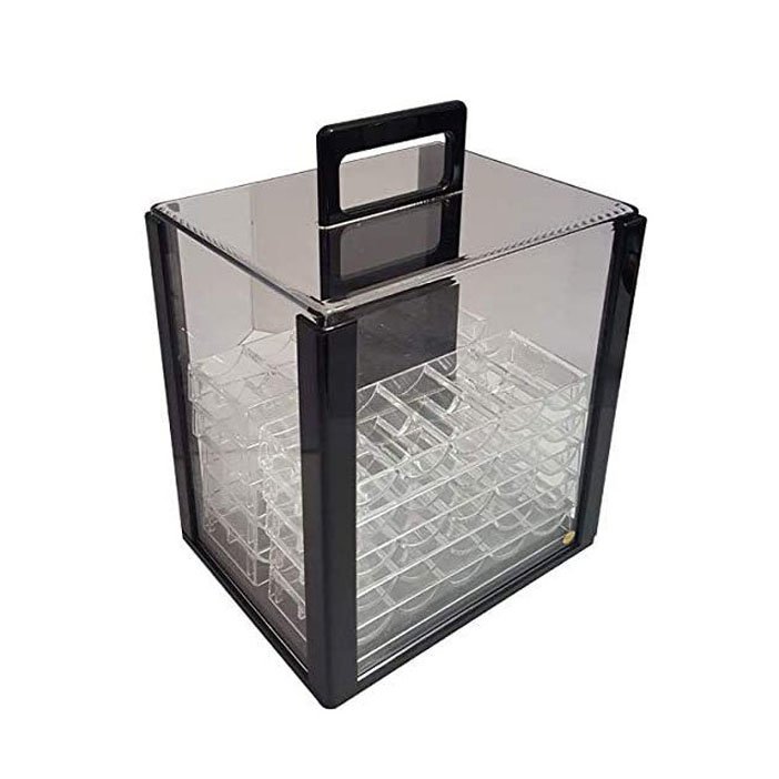 custom logo clear acrylic and aluminum poker chip case with chip tray for 600/1000chips