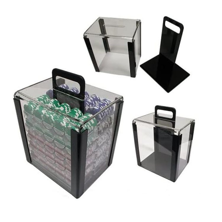 custom logo clear acrylic and aluminum poker chip case with chip tray for 600/1000chips