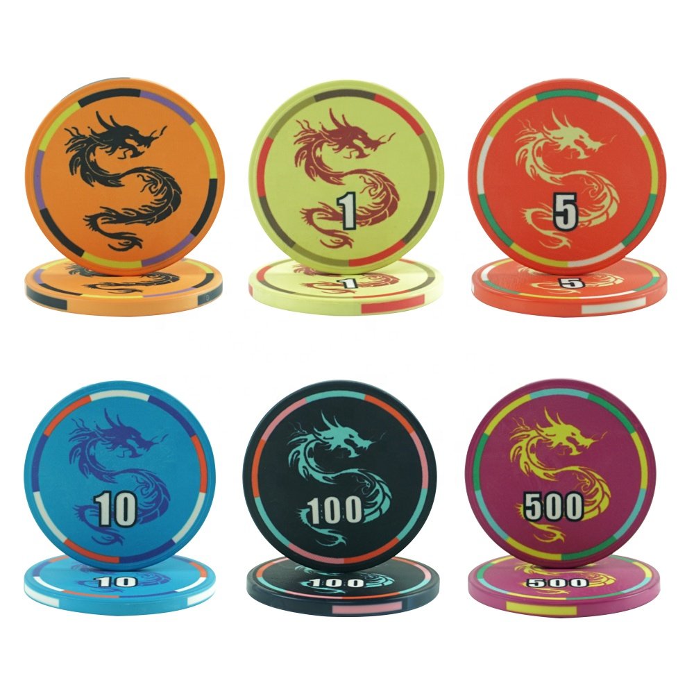 Ceramic casino chips with dragon logo custom poker chips set from manufacturers