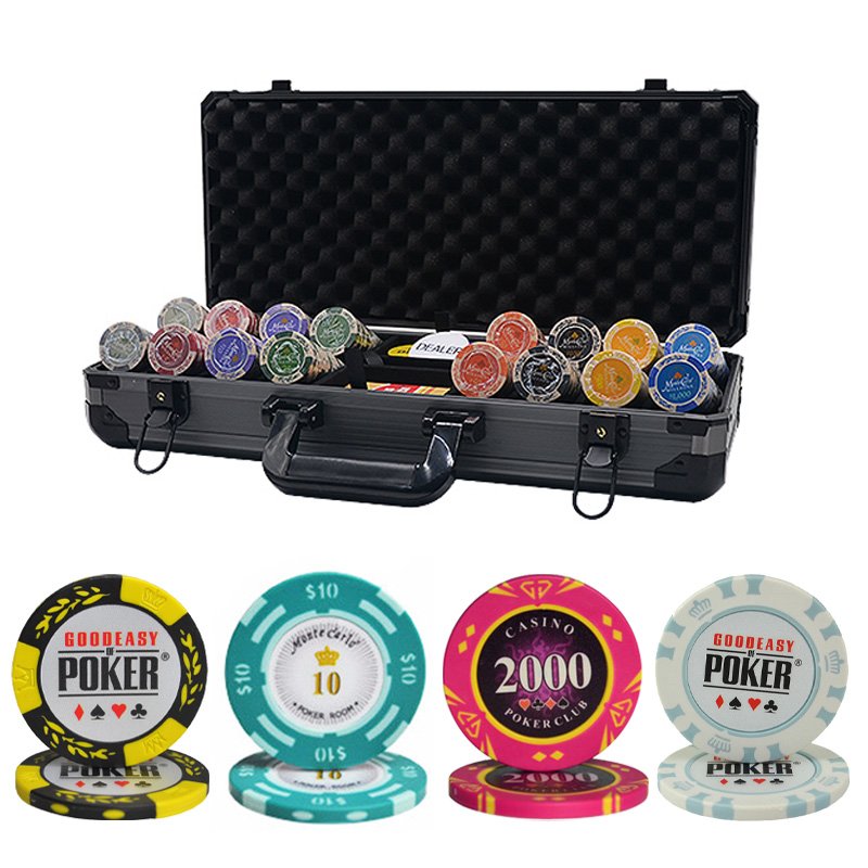 400PCS/Set New Casino Texas Hold'em clay Chips set Sticker Poker Chip Set with Thicken Aluminum Box