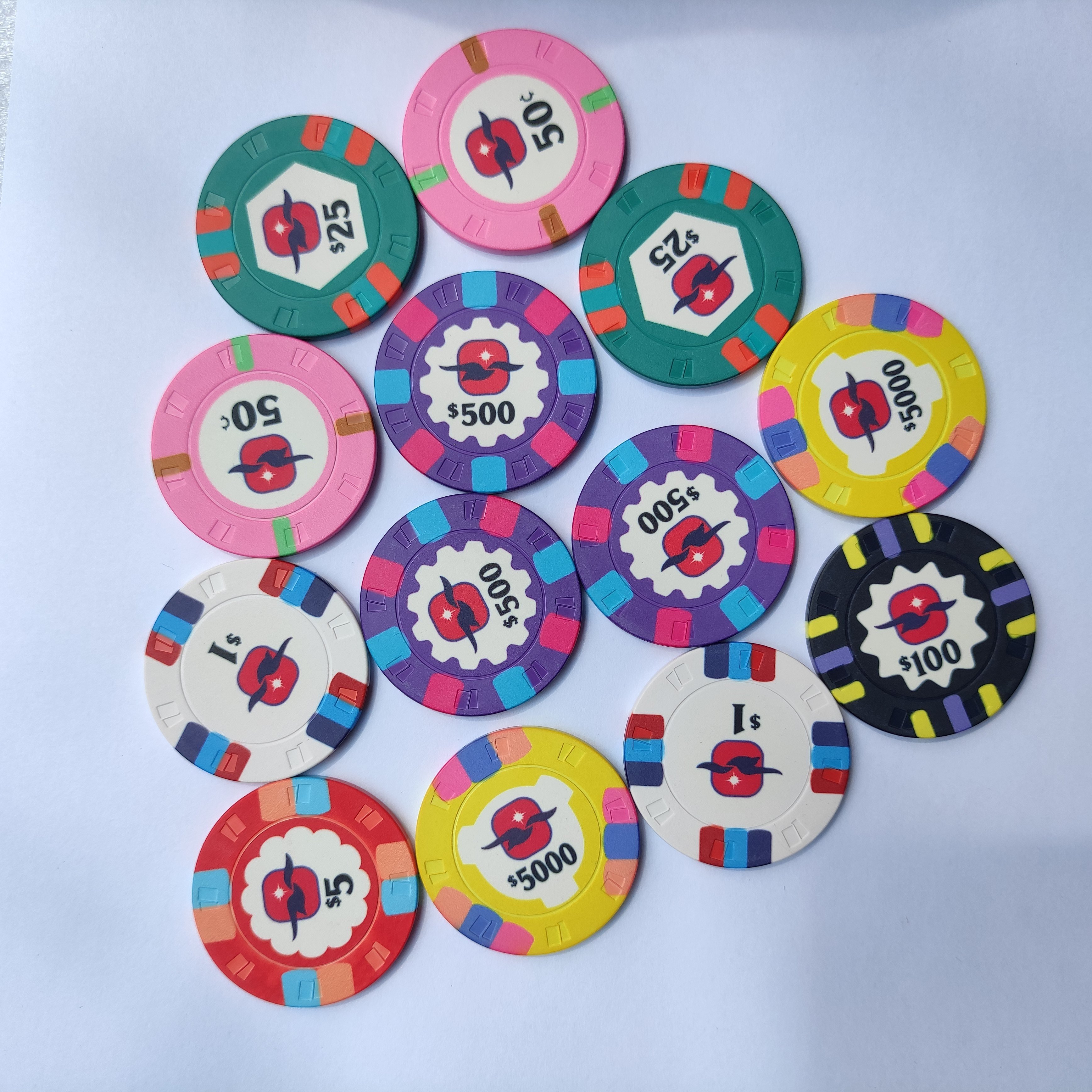 12G 43MM TEXTURE SURFACE Ceramic Poker Chips custom made your values and chips color