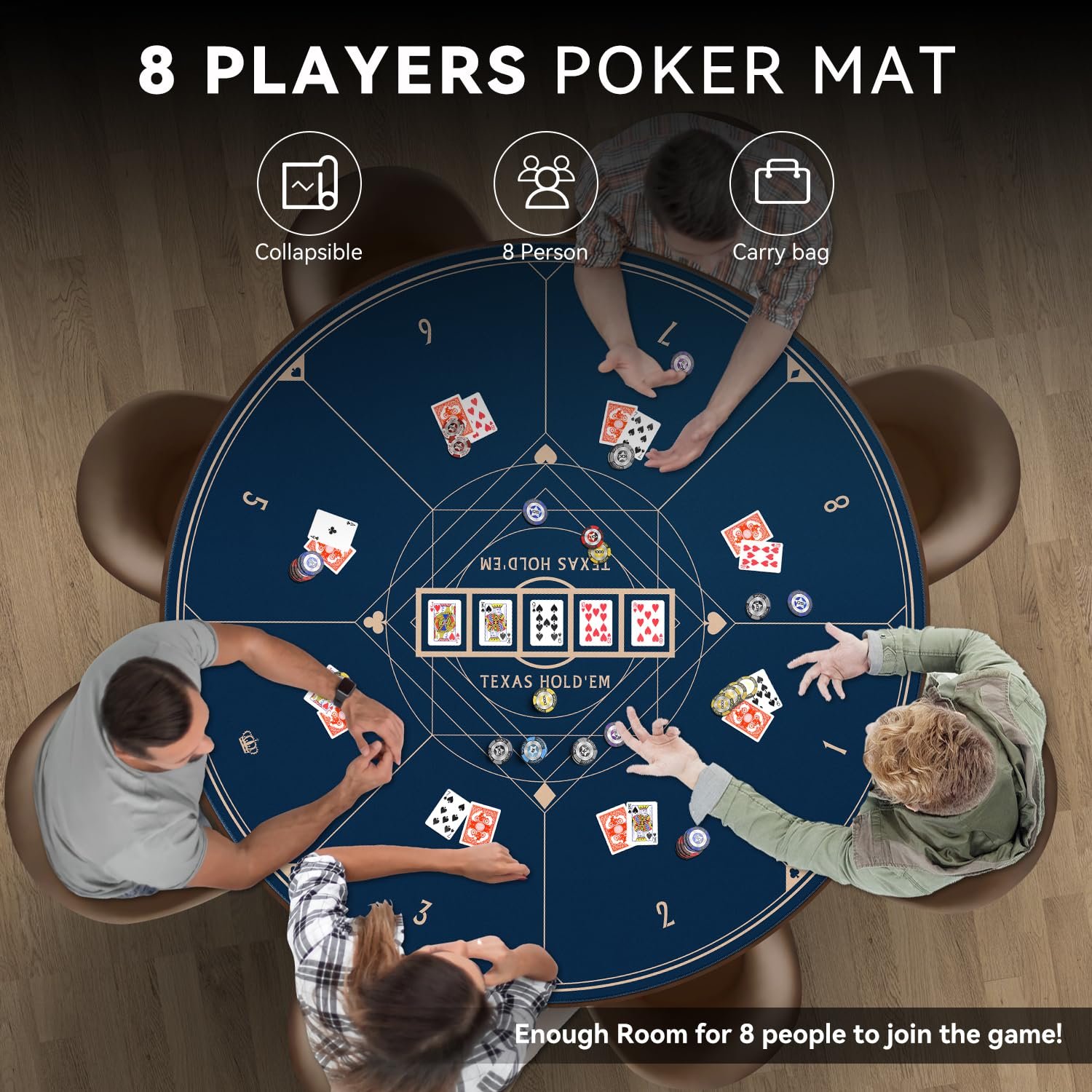 Round poker Table Cloth Waterproof Non-slip Game Casino Rubber poker Table Mat Folding Portable Rubber poker Table Mat